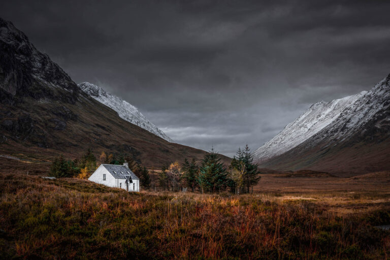 Photo of Glencoe during the first snowfall of winter, Scotland.